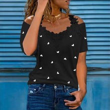 Load image into Gallery viewer, Plus Size Women Sexy Cold Shoulder V-Neck Lace T-Shirt Ladies Casual Solid Blouse Tops Tee High Quality Clothing 2023