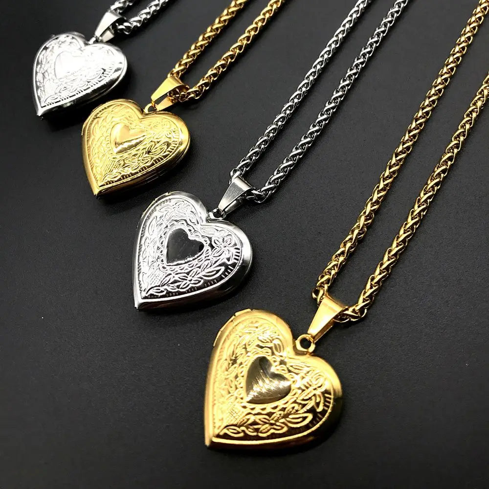 Heart Shaped Locket Pendants Necklaces For Women Gold Color Photo Frame Valentine Lovers Necklace Gift Fashion Jewelry