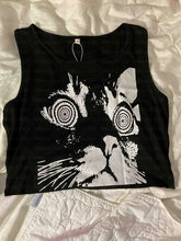 Load image into Gallery viewer, E-girl Gothic Grunge Crop Tops Vintage Women Kawaii Cat Graphics Black Tops Retro lovely kitten Mini Vest Punk Style Emo Clothes