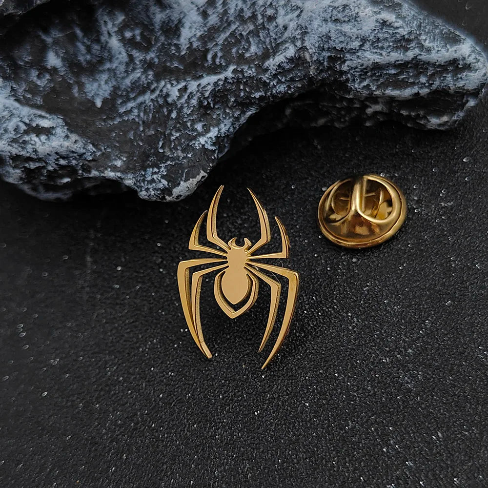 Personalized Gothic Spider Brooch Stainless Steel Badge Pins Fashion Jewelry Accessories Halloween Festival Gifts for Men