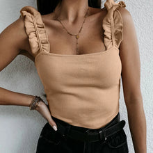 Load image into Gallery viewer, Tank Tops Women Square Collar Solid Knit Casual Basic Summer Ribbed Slim Ruffles