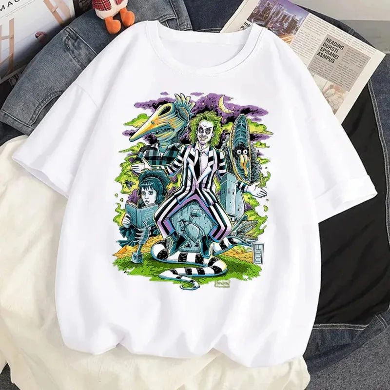 Fun Cartoon Beet Juice Cotton T-shirt Women's Aesthetic Classic Pattern Women's T-shirt Horror Movie Pattern Retro T-shirt Top