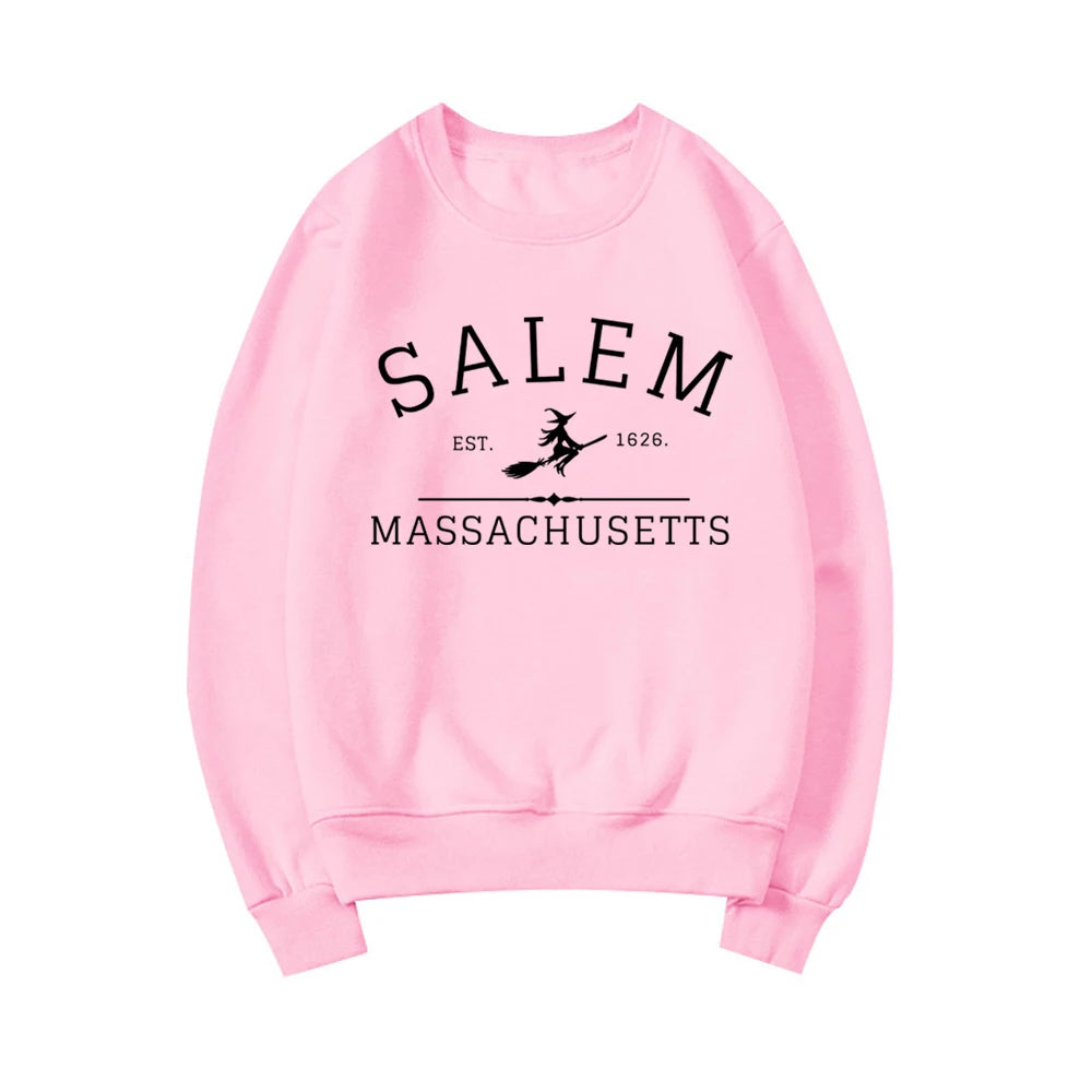 Salem Massachusetts Crewneck Halloween Sweatshirt Salem Witch Sweater Halloween Witchy Sweatshirts Women Graphic Hoodies Top