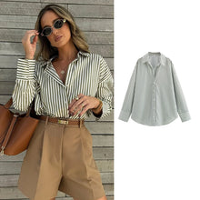 Load image into Gallery viewer, TRAF Shirts Summer Women&#39;s Tops 2024 New Chic Striped Loose Blouses Street Elegant Women&#39;s Joker Youth Shirt Tops