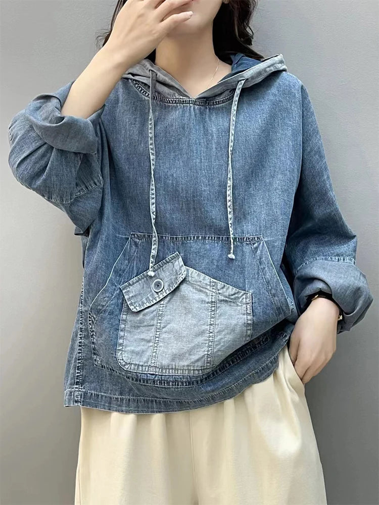 Max LuLu 2024 Spring Fashion Denim Hoodies Womens Vintage Hooded Classic Loose Sweatshirts Ladies Harajuku Casual Korean Clothes