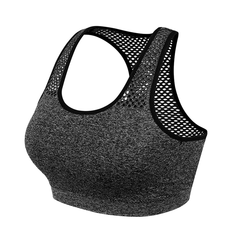 Mesh Sports Bra Hollow Out Sport Top Seamless Fitness Yoga Bras Women Gym Top Padded Running Vest Shockproof Push Up Crop Top