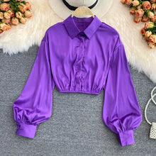 Load image into Gallery viewer, y2k tops woman blouse polo shirts satin long sleeve women blusas female shirt harajuku sexy pleated tee