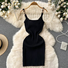 Load image into Gallery viewer, Knitted Summer Women Solid Dress 2024 Slim V Neck Elegant Sexy Vacation Fashion Ladies A Line Midi Dresses