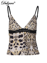 Load image into Gallery viewer, Dulzura Leopard Print Spaghetti Strap Patchwork V-Neck Croptop Sparkly Rhinestone 2023 Summer Women Party Club Y2K Clothes