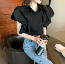 Load image into Gallery viewer, Korean Vintage Puff Sleeve Women Summer Chic Black Fashion Blouse Design Office Lady Tops Harajuku Casual White Tops