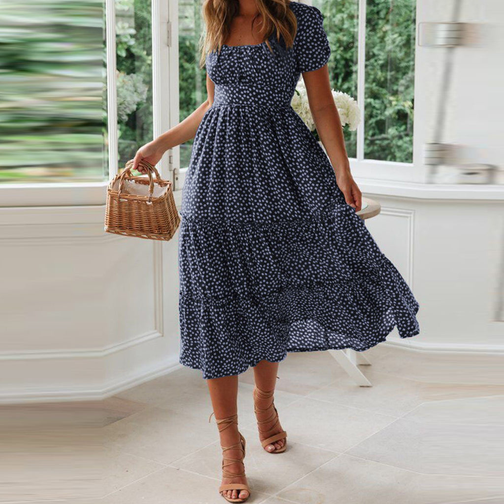 Casual Short Sleeve Dress Women'S Summer Dress Flare Sleeve Dress Floral Print Casual Flowy Midi Dress Mini Sundress