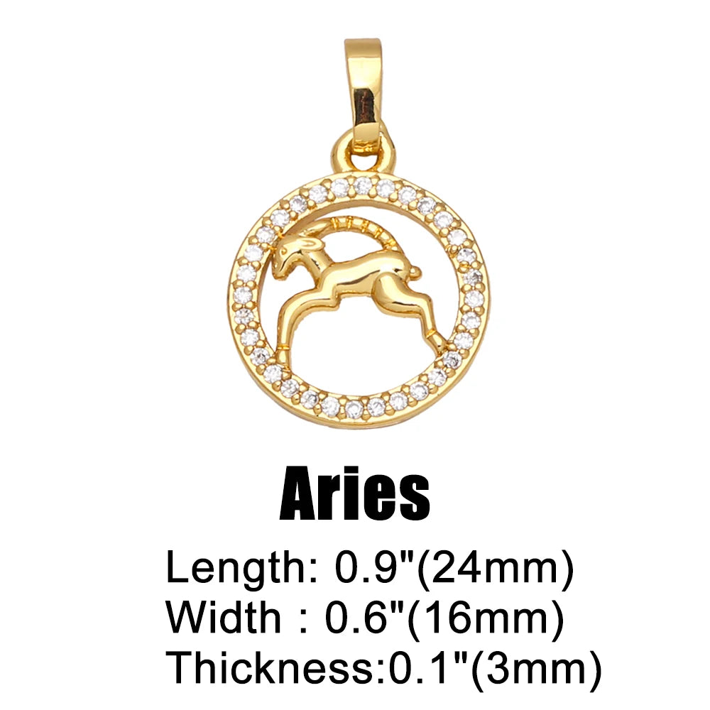 OCESRIO 12 Constellation Zodiac Charms for Jewelry Making Gold Plated Copper Zircon Supplies for Jewelry Findings pdta618