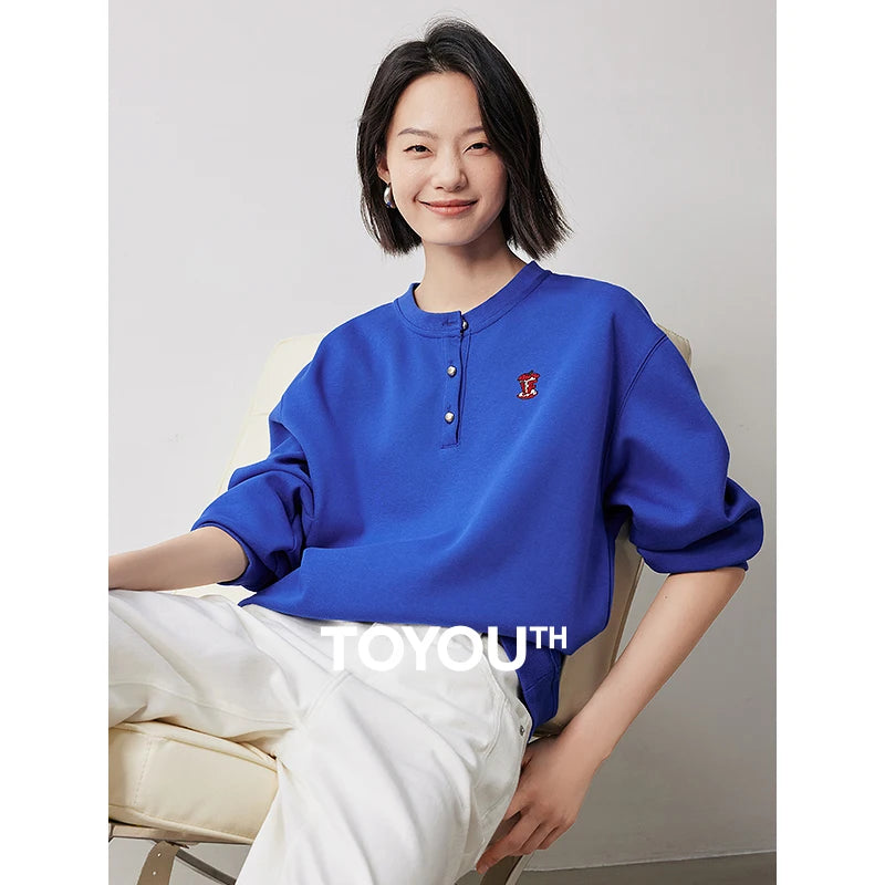 TOYOUTH Women Hoodie 2024 Autumn New Round Neck Pullover Off Shoulder Sweatshirt