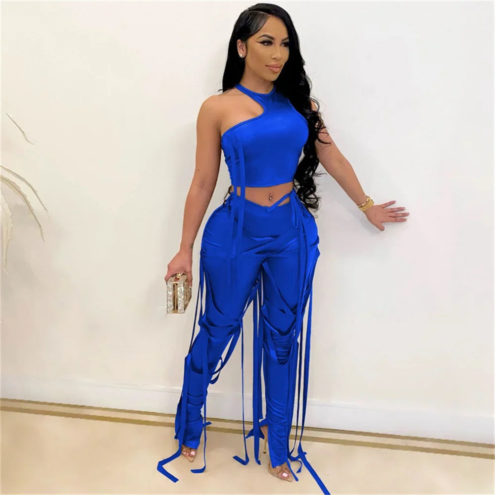 Y2K PU Faux Leather Two Piece Outfits for Women Party Club Matching Sets Ribbons Crop Top and Pants 2 Piece Sets Women Outfits