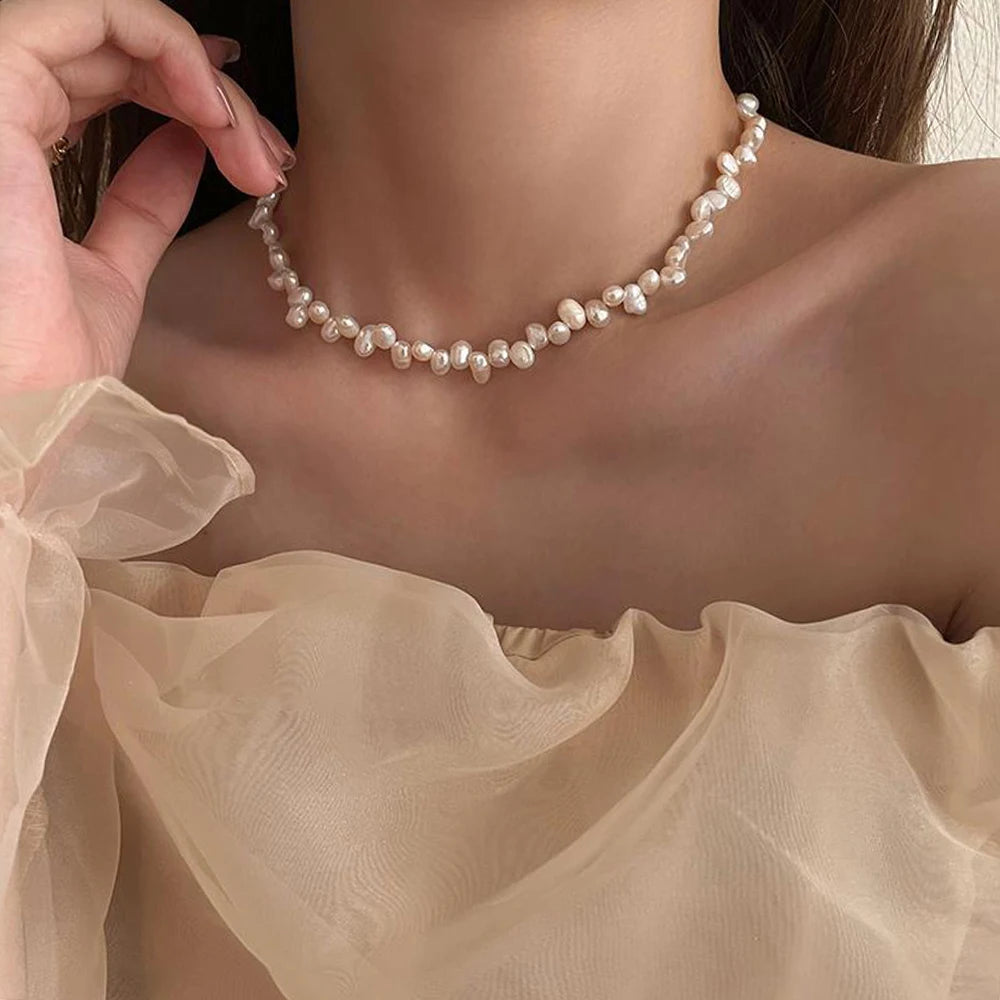 Simple Imitation Pearl Necklace Adjustable Elegant Irregular Beads New Trend Date Wedding Party Jewelry Women Girls Gift