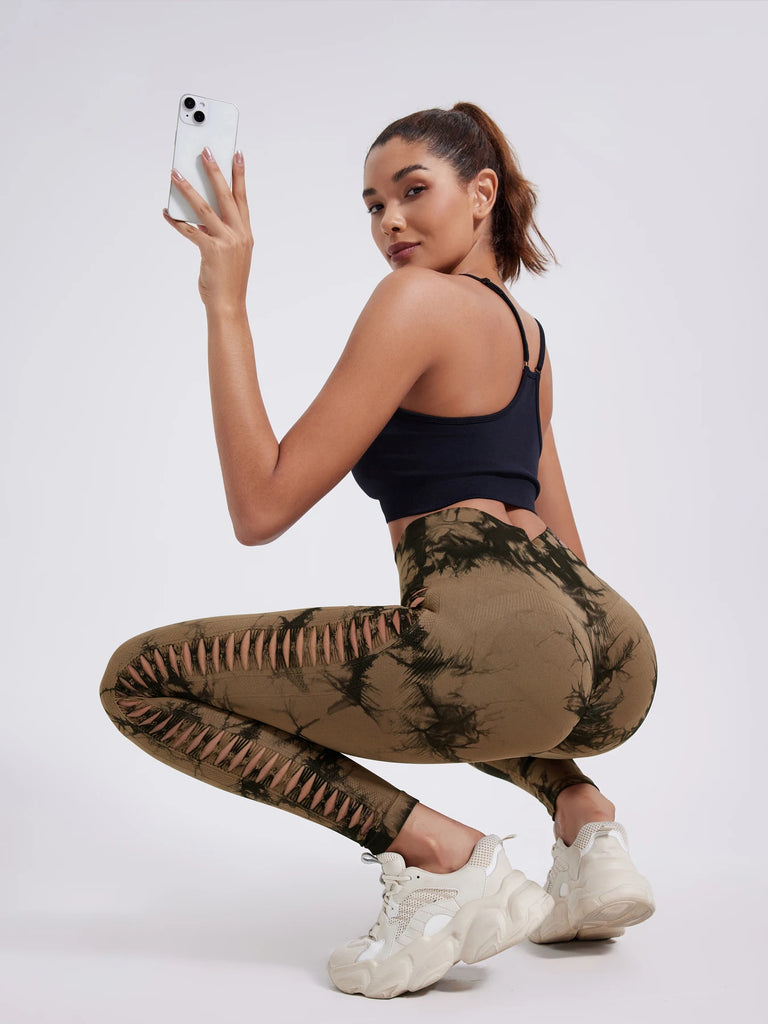 2024 Butt Lifting Sexy Gym Leggings Women High Waist Seamless Tie Dye  Leggings Women Skinny Stretch Outdoors Hollow Out Pants