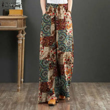 Load image into Gallery viewer, Bohemian Vintage Long Pants ZANZEA Women Wide Leg Trousers Summer High Waist Printed Pantalon Female Elegant Work Palazzo Capris