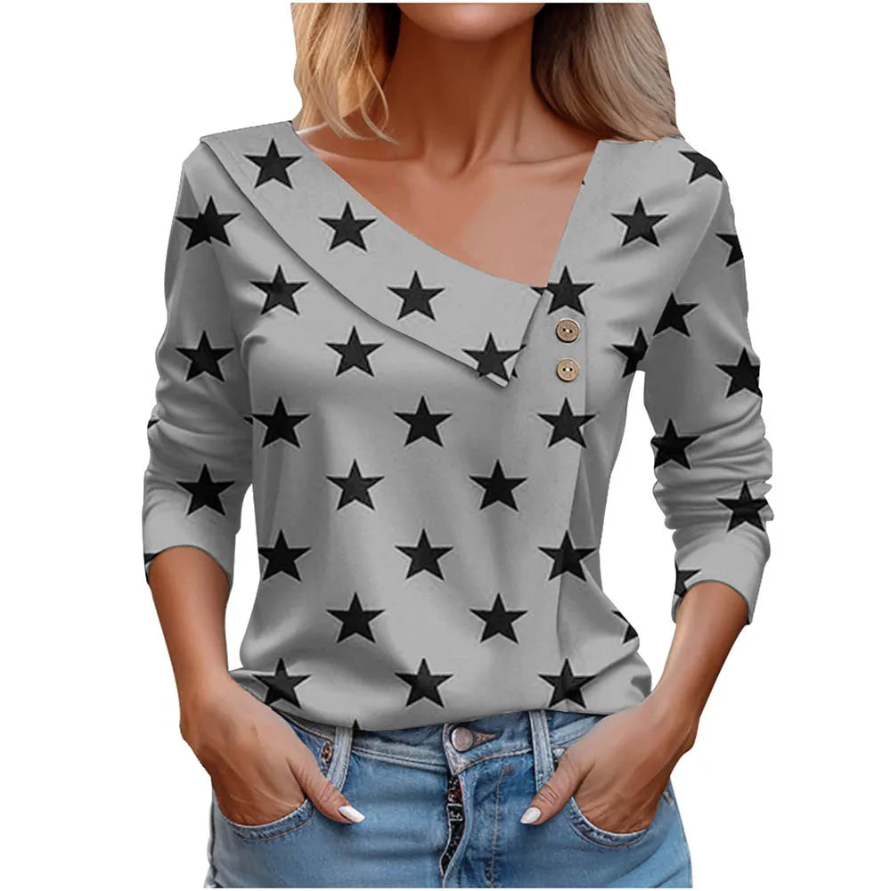 T Shirt For Women Fashion Long Sleeve Top White Floral Print Shirts And Blouses Autumn Winter Clothes For Women 2024