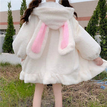 Load image into Gallery viewer, Flannel Bunny Ears Hoodies For Woman Winter Kawaii Women&#39;s Sweatershirt Fluffy Warm Winter Pullover Rabbit Jumper Hoddie