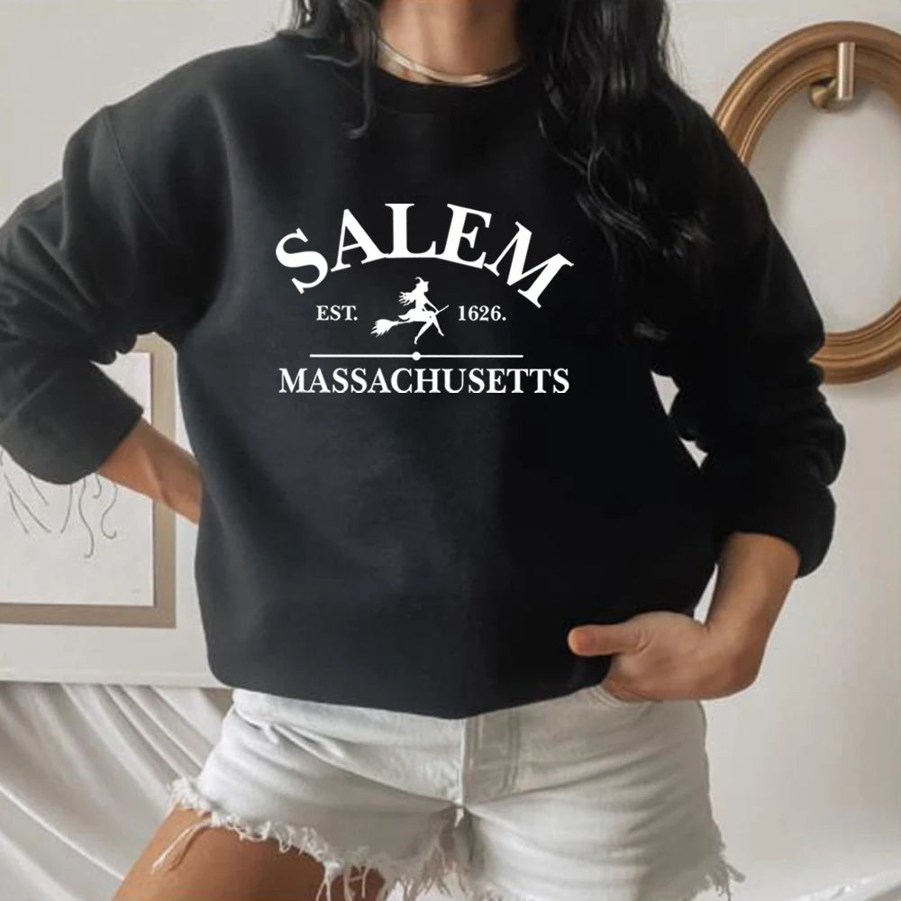 Salem Massachusetts Sweatshirt Halloween Pullover Salem Witch Sweatshirt Women Graphic Hoodies Streetwear Hoodie Halloween Gift