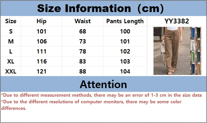 2023 Autumn Women's Summer Elastic Waist Pure Cotton Hemp Strap Loose Pants