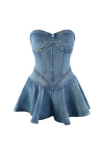 Load image into Gallery viewer, Lovely Lady Denim Club Dress Sexy Women Strapless Elegant Blue Jeans Skater Party Dress