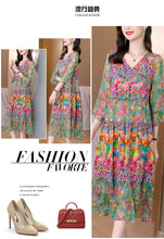 Load image into Gallery viewer, Summer Dress 2023 Woman Silk Floral Dress Elegant Long Beach Vintage Dresses for Women