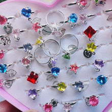 Load image into Gallery viewer, 12/36PCS/set Adjustable Kids Crystal Rings Jewelry Heart Star Square Open Finger Ring For Children Girl Party Gift