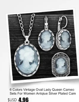 Vintage Leaf Lady Queen Cameo Rings For Women Antique Silver Plated Flower Cross Pink Cameo Ring Fashion Jewelry