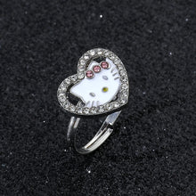 Load image into Gallery viewer, Anime Sanrio Hello Kitty Rings Heart  Shape Rhinestone Open Adjustable Cute KT Cat Ring Accessories Fashion Jewelry Gifts