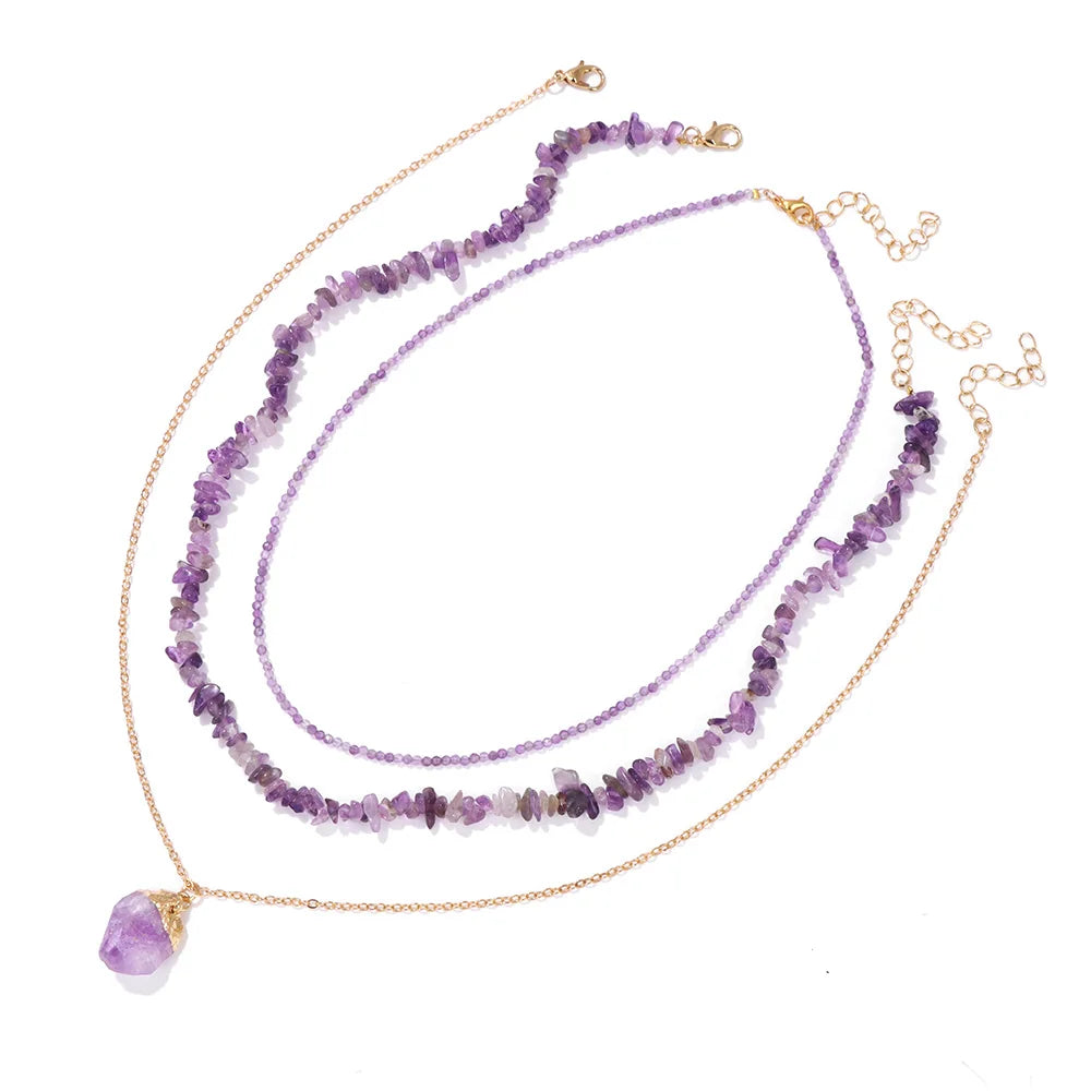 3Pcs/Lot Irregular Stone Necklaces Freeform Natural Stone Pendant Necklace Crystals Amethysts Necklace for Women Men Jewelry