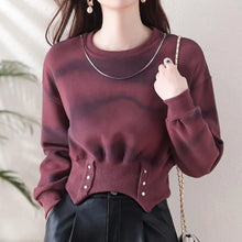 Load image into Gallery viewer, New Style Autumn and Winter Women&#39;s Tie Dye O-Neck Long Sleeve Short Button Slim Plush Pullovers Fashion Casual Korean Tops