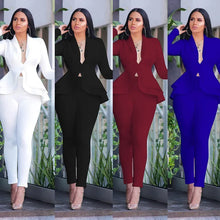 Load image into Gallery viewer, Women Fashion Women&#39;s Set Tracksuit Full Sleeve Ruffles Blazers Pants Suit Two Piece Set Office Lady Business Wear Uniform