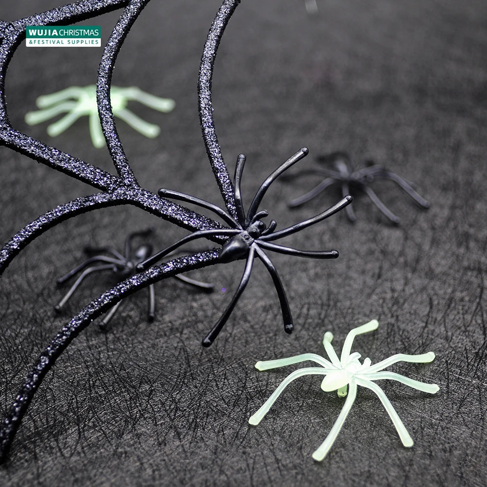 50/100pcs Horror Mini Black Spider Simulation Tricky Toy Haunted House Fake Spider Web Bar Party Decoration Kids Halloween Decor