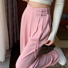 Load image into Gallery viewer, High Waist Buttons Suit Wide Leg Women&#39;s Full Pants 2024 New Spring Summer Female Elegant Minimalism Straight Loose Trousers