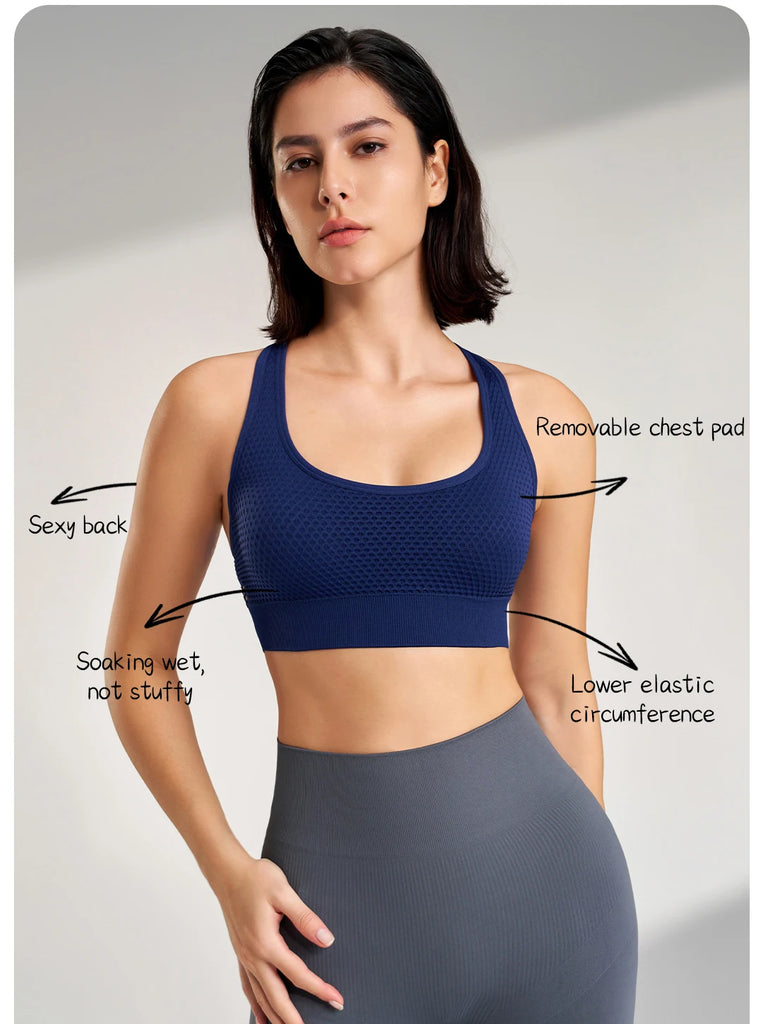 Women Shockproof Gathered Breathable Sports Underwear Running Workout Beauty Back Yoga Bra Fintess Gym Push UP Exercise Tops