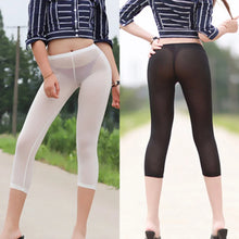 Load image into Gallery viewer, Sexy Women&#39;s Transparent Black White Cropped Pants Leggings High Elastic Ice Silk Leggings Trousers Female Clothing