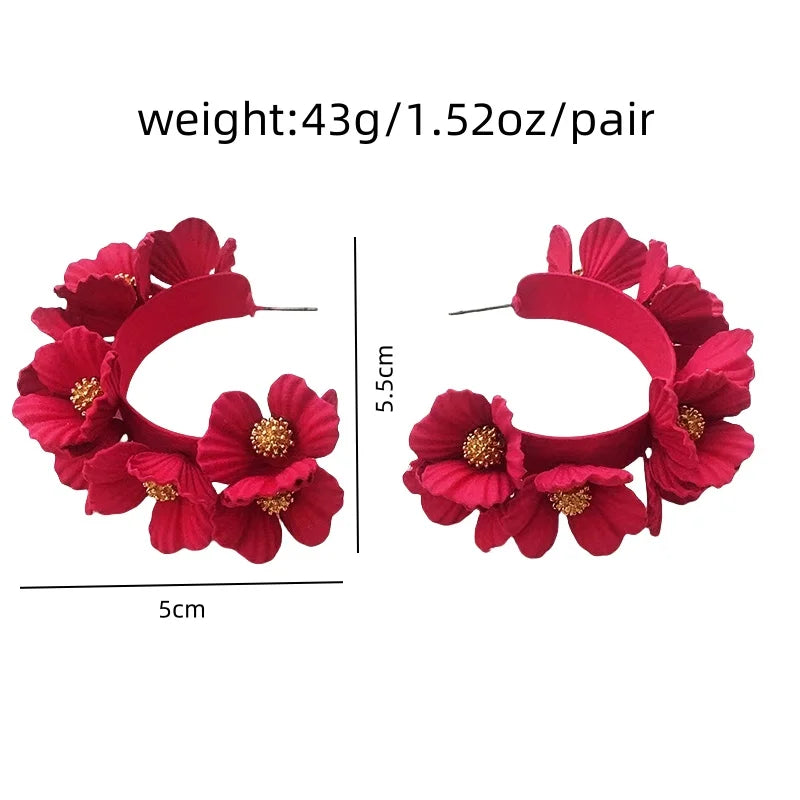 Fashion New Design Multi-layer Flower C-shaped Earrings for Women Party Painting Lacquer Floral Elegant Earring Jewelry