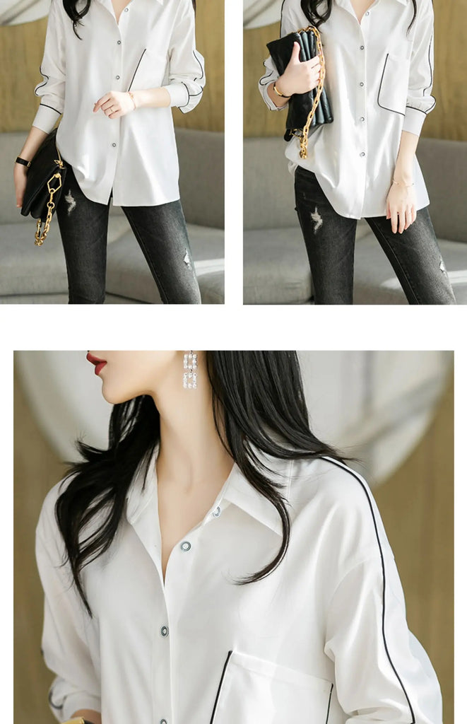 CJFHJE Elegant Solid Blouse Women Laple Loose Single Breasted Long Sleeve Shirt Female Korean Fashion New Casual Spring Clothes