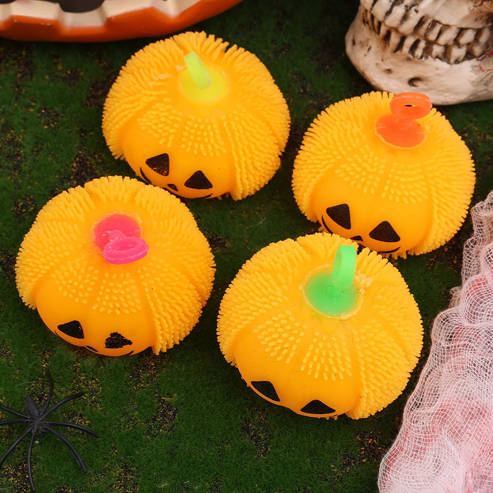 Squeeze Flash Pumpkin Plush Ball Toys Stretch Decompression Vent LED Luminous Pumpkin Ball Halloween Decorative Toy Gift