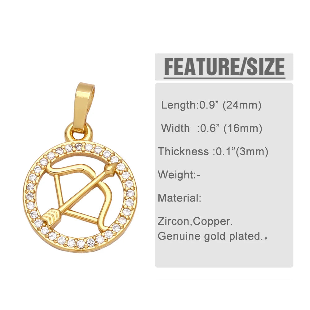 OCESRIO 12 Constellation Zodiac Charms for Jewelry Making Gold Plated Copper Zircon Supplies for Jewelry Findings pdta618