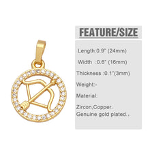 Load image into Gallery viewer, OCESRIO 12 Constellation Zodiac Charms for Jewelry Making Gold Plated Copper Zircon Supplies for Jewelry Findings pdta618