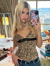 Load image into Gallery viewer, Dulzura Leopard Print Spaghetti Strap Patchwork V-Neck Croptop Sparkly Rhinestone 2023 Summer Women Party Club Y2K Clothes