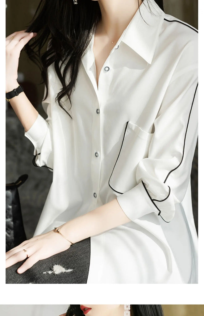 CJFHJE Elegant Solid Blouse Women Laple Loose Single Breasted Long Sleeve Shirt Female Korean Fashion New Casual Spring Clothes