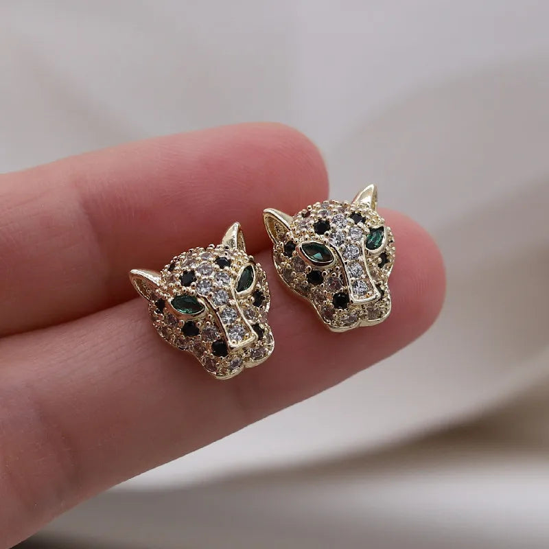 Korea New Design Fashion Jewelry Exquisite Copper Set Zircon Colorful Animal Leopard Earrings Luxury Women's Gala Party earrings