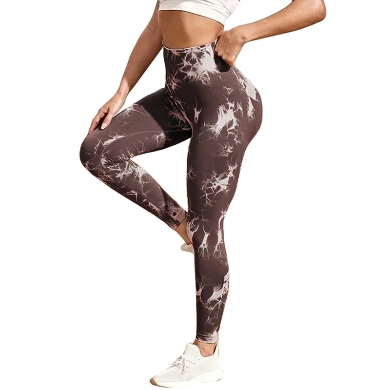 Sexy Women Gym Yoga Leggings High Waist Push Up Leggins Tie-dye Seamless Fitness Workout Leggins Sports Tights Running Pants