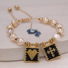 Load image into Gallery viewer, Woven Pearl Cross Heart Bracelet Beaded Miyuki Boho Christian Religious Charm Jewelry Womens 2023 Fashion Love Blessing Gift