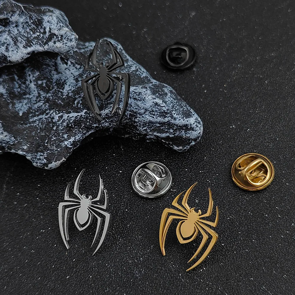 Personalized Gothic Spider Brooch Stainless Steel Badge Pins Fashion Jewelry Accessories Halloween Festival Gifts for Men