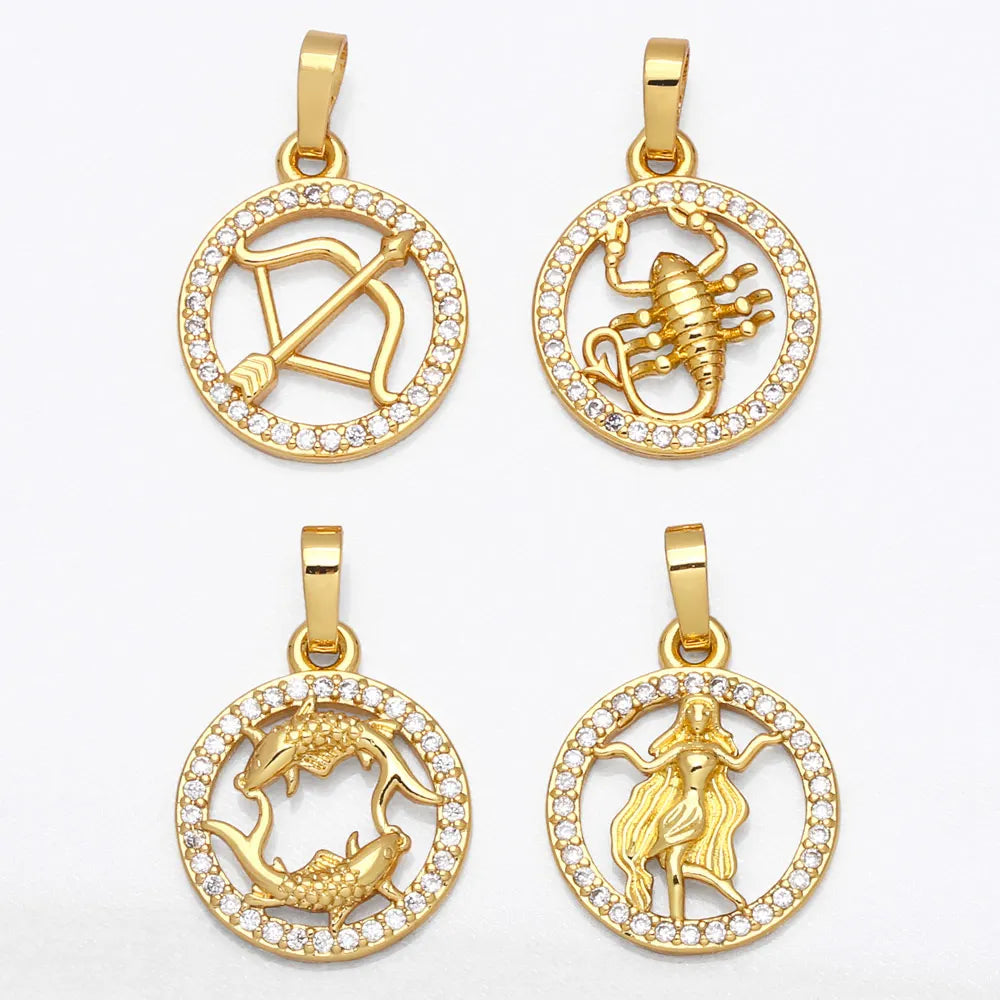 OCESRIO 12 Constellation Zodiac Charms for Jewelry Making Gold Plated Copper Zircon Supplies for Jewelry Findings pdta618