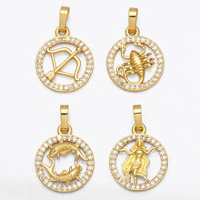 Load image into Gallery viewer, OCESRIO 12 Constellation Zodiac Charms for Jewelry Making Gold Plated Copper Zircon Supplies for Jewelry Findings pdta618